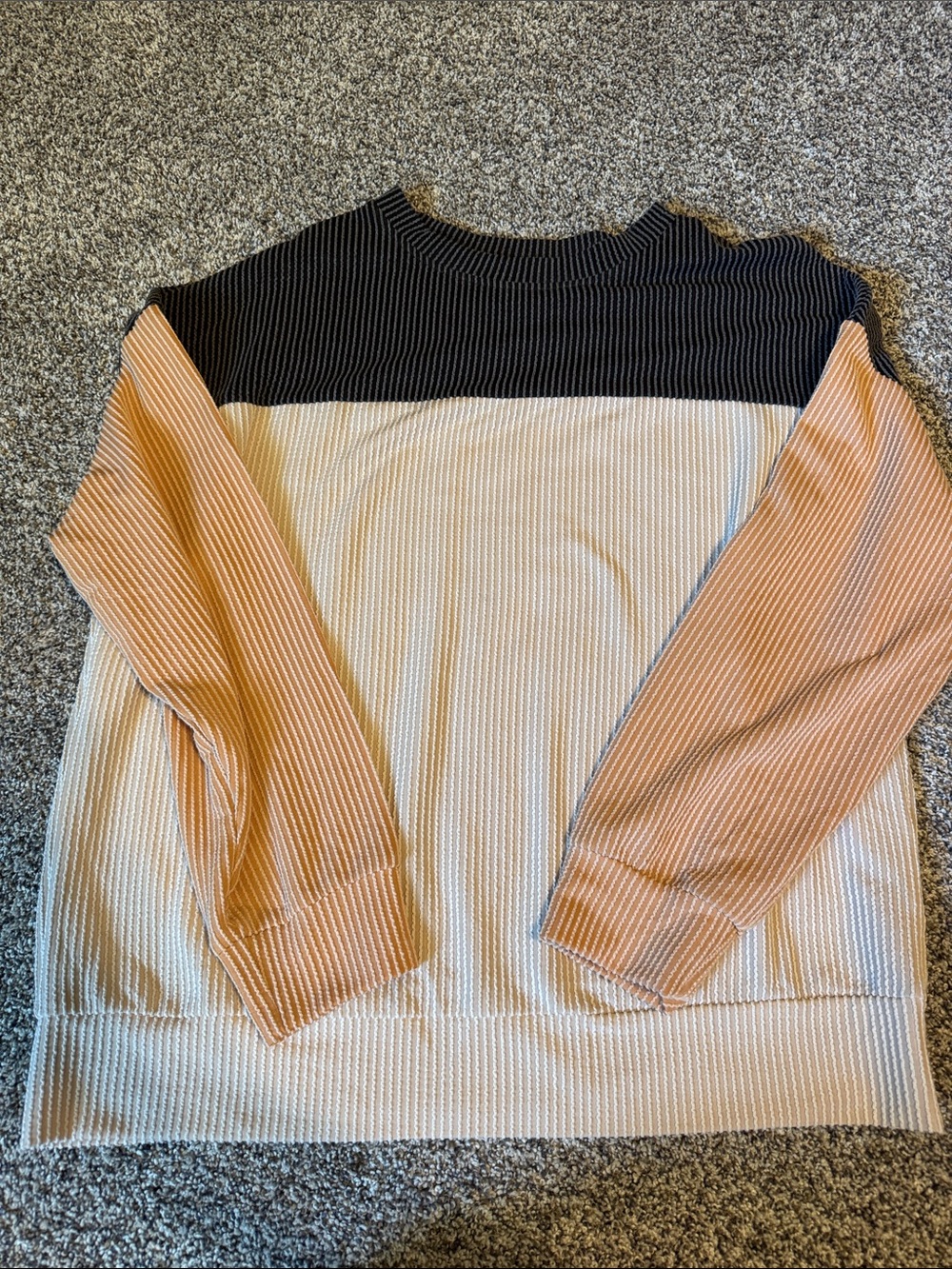 Colorblock Ribbed Knit Sweater - Black, Cream & Peach